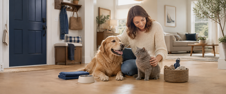 Dog and cat relaxing with their owner at home — Lunna Pet Co Best Sellers
