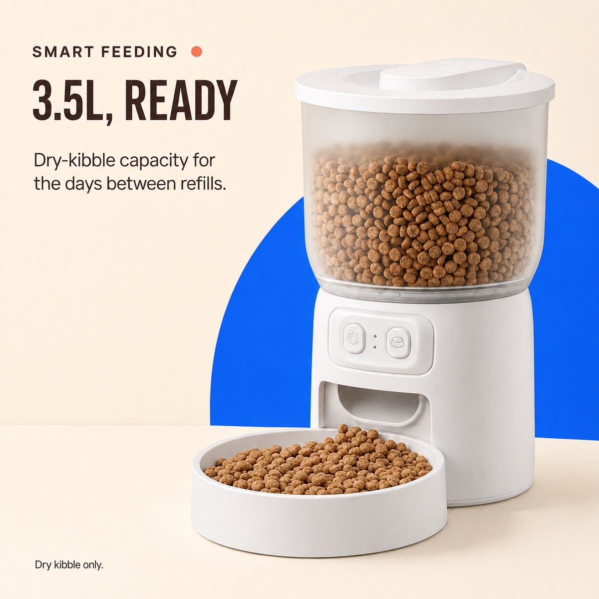 White 3.5L Wi-Fi pet feeder with translucent hopper and snap-in bowl