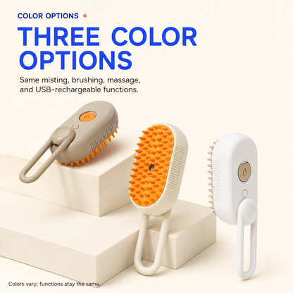 Taupe, Cream, and Porcelain White 3-in-1 misting grooming brush color options