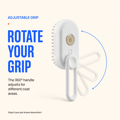 Porcelain White misting grooming brush showing the rotating loop handle