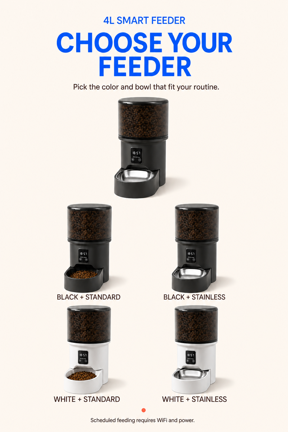 Pinterest guide to choosing a Black or White 4L smart feeder and bowl option
