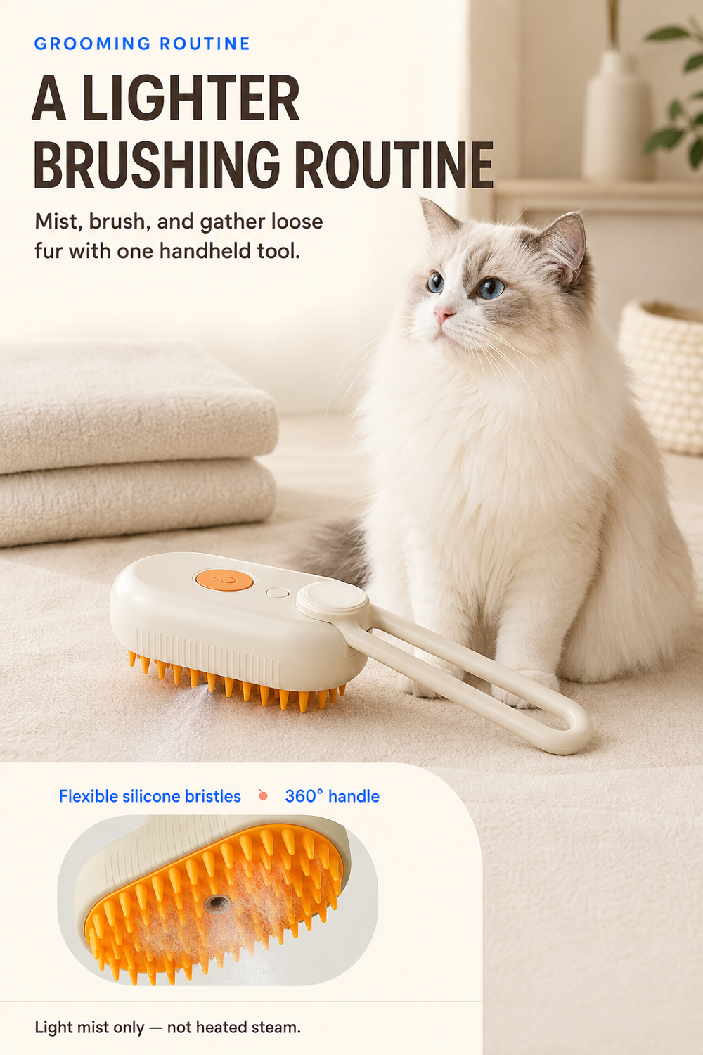 Pinterest guide to a light misting and brushing routine with the Cream brush