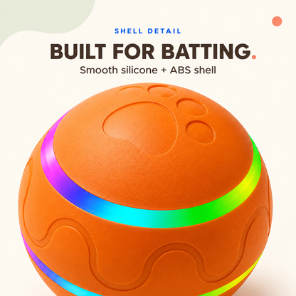 Close-up of the orange cat ball's paw-print panel, wave texture and light bands