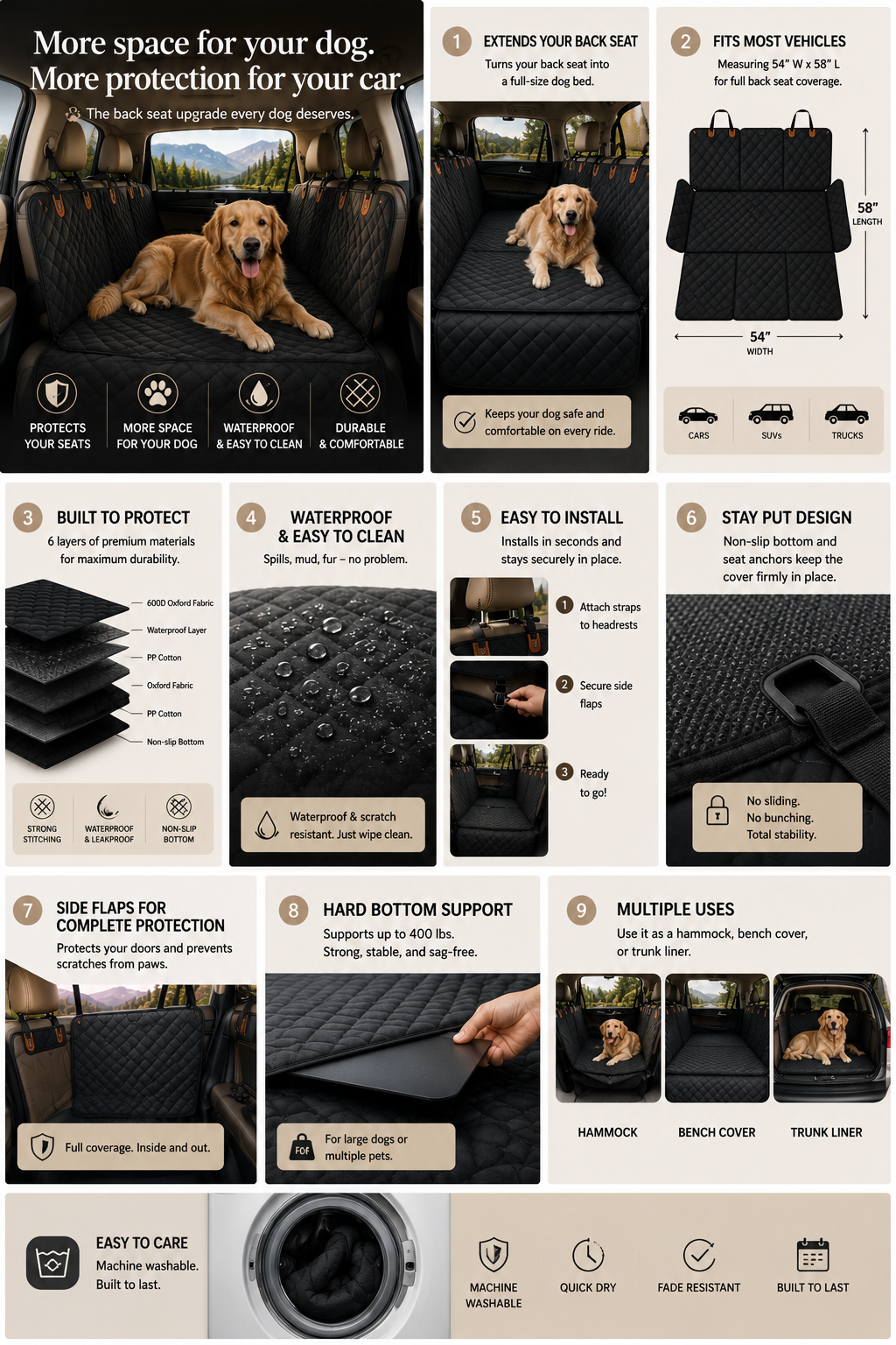 Hard-Bottom Dog Car Seat Extender & Cover