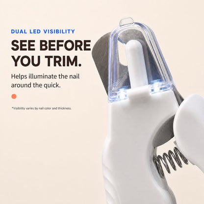 Close-up of dual LEDs around the LED pet nail clipper blade with visibility guidance